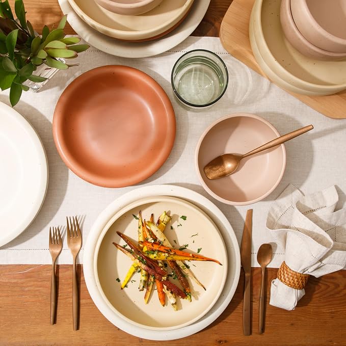 Bloomhouse Corsica Clay Dinnerware Set - Stackable Colorful Boho Reactive Glaze Plates and Bowls Set -2 Time Oprah's Favorite Things Brand- 16 Piece (Service for 4)- Matte Assorted Pottery Colors - Image 4