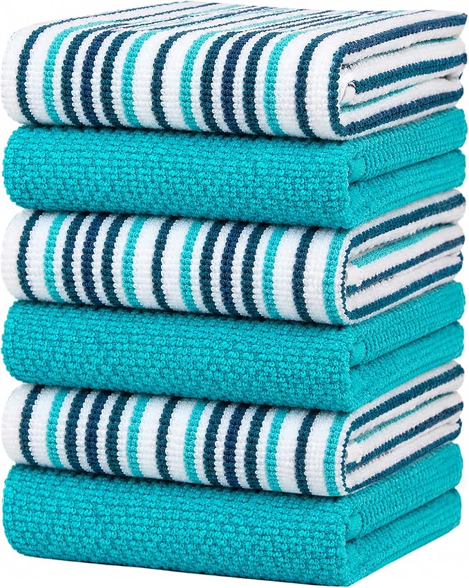 Bumble Kitchen Towels 6 Pack 100% Cotton 16"x26" - Aqua | 430 GSM Soft Kitchen Hand Towels with Hanging Loop, Highly Absorbent & Durable for Washing and Drying Dishes by BumbleTowels