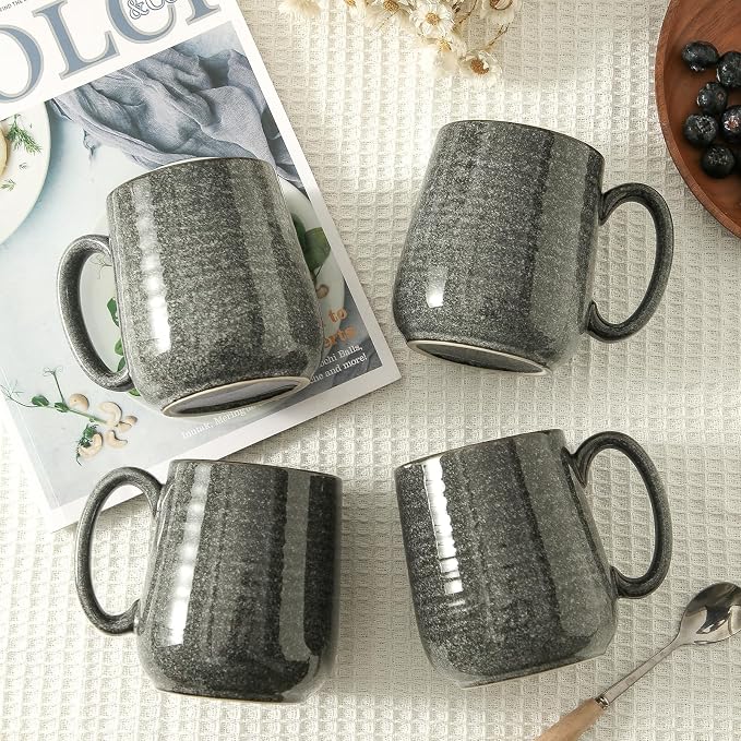 HASENSE Ceramic Coffee Mugs - 15 OZ Large Coffee Cups Set of 4 with Handle for Hot Beverage, Porcelain Latte Mugs for Tea, Milk, Cocoa, Cappuccino and Mocha, Microwave and Dishwasher Safe, Grey - Image 7