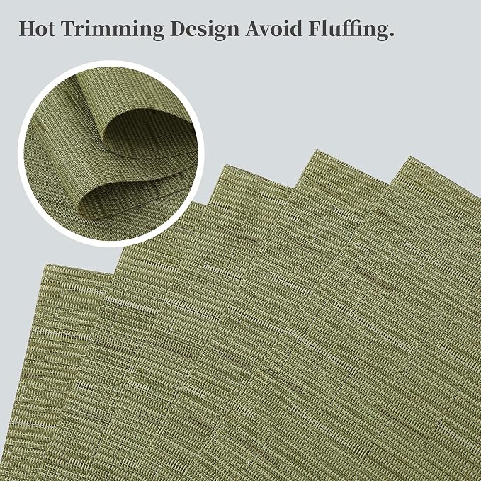Leetaltree Pea Green Placemats Set of 4 - Heat Resistant Non-Slip Place mats for Dining Table, Washable Durable PVC Vinyl Woven Table Mats（Pea Green, 4） - Image 3