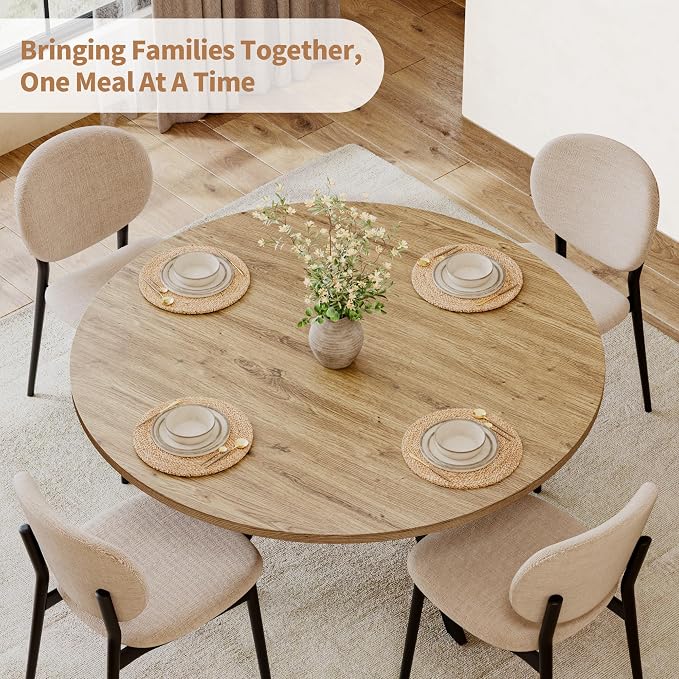 MECHYIN 42 Inch Round Dining Table for 2–4, Farmhouse Round Kitchen Table with Storage Shelf, Pedestal Dining Table, Wood Top & Metal Base, Small Space Table for Apartment, Dining Room - Image 4