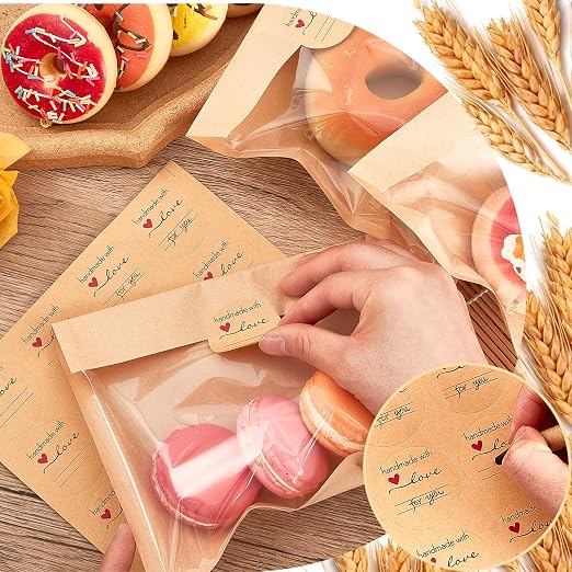 Outus 700 Pcs Cookie Packaging Bags with Seal, 7.1 x 7.5 Inch Bakery Pastry Bags with Window, Heat Sealable Grease Resistant Paper to Go Bake Sleeves for Gift Giving Donut Bread Sandwich (Brown) - Image 5