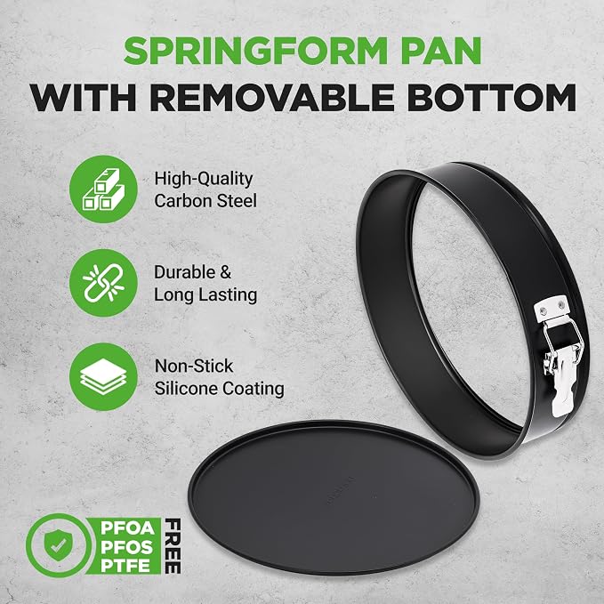 NutriChef 9 Inch Nonstick Cheesecake Springform Cake Pan | Stainless Steel Clasp & Removable Bottom | Durable Stainless Steel Cheesecake Pan | Easy to Clean | Includes 100 Parchment Papers | Black - Image 2