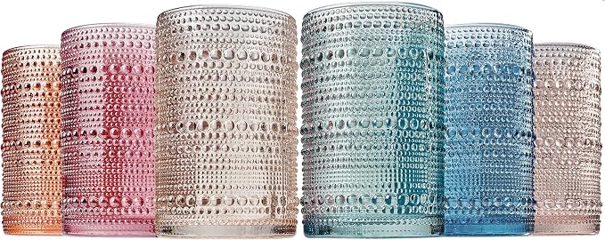 Khen Beaded Highball Drinking Tumbler Set | Set of 6 | Holiday Decor Vintage Hobnail 12 OZ Muted Bubble Design Whiskey Glassware, Old-Fashioned, Embossed Design Glass for Water Wine, Cocktail - Image 6