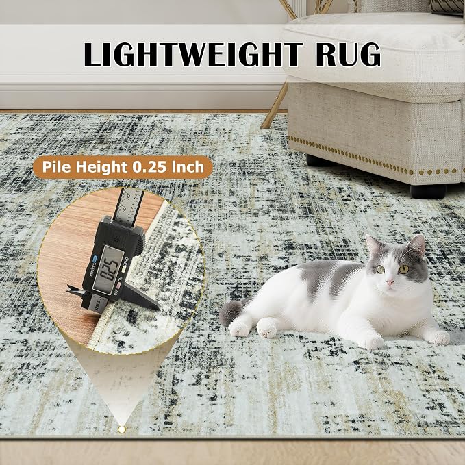 8x10 Washable Area Rug for Living Room Bedroom: Non-Slip Modern Black Gray | Machine Washable TPR Backing, Stain-Resistant Low Pile, Pet & Kid Friendly, Abstract Decor for Dining Room, Dorm, Home Office - Image 6