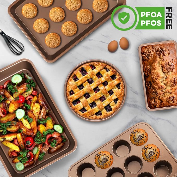 NutriChef 13-inch Golden Cookie Sheet Baking Tray, Non-Stick Coated Layer Surface, Great for Food Preparation, Serving, Pastry Dessert Baking - Image 2