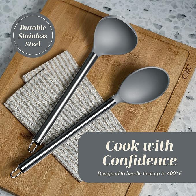COOK WITH COLOR Silicone Cooking Utensils, Kitchen Utensil Set, Easy to Clean Silicone Kitchen Utensils, Cooking Utensils for Nonstick Cookware, Kitchen Gadgets Set, 10 Pieces, Grey Ombre - Image 5