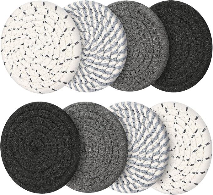 Coasters Set of 8, Absorbent Coasters for Drinks, Living Room Decor, Coffee Table Decor, Bar Accessories for The Home Bar Set (Grey Without Holder) by Smgmg