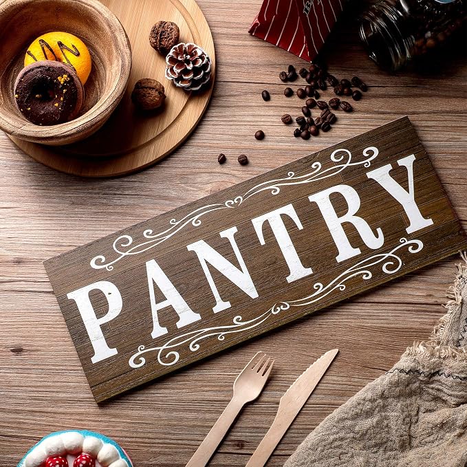 Jetec Pantry Sign Wall Decor 16 x 6 Inch Farmhouse Wood Pantry Signs Rustic Retro Hanging Wooden Art Plaque Decorative for Kitchen Restaurant Door Room Home Decoration(Brown) - Image 3