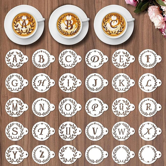 Keluna Coffee Latte Art Stencils - 30 Pcs Letters Alphabet Baking Stencils for Coffee Latte Art Sour Dough Bread Cake Cookie Decorating