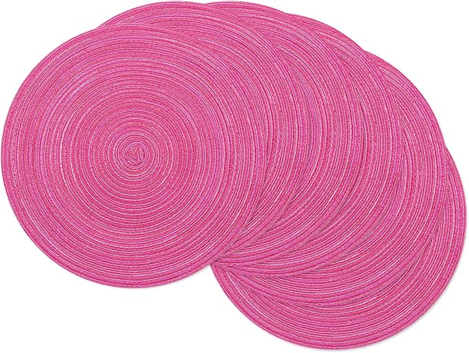 SHACOS Round Braided Placemats Set of 6 Cotton Polyester Woven Place Mats 15 inch Washable Table Mats for Kitchen Dining Tables (Hot Pink, 6) by SHACOS