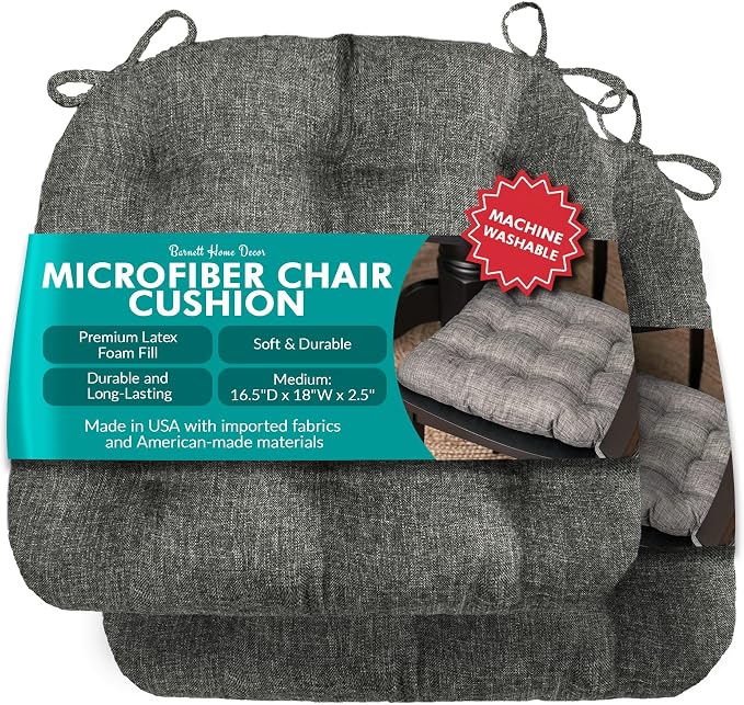 Barnett Home Decor Hayden Chair Cushions, Size Small, Pack of 2 – Grey (Gray) – Linen Look by BarnettHomeDecor