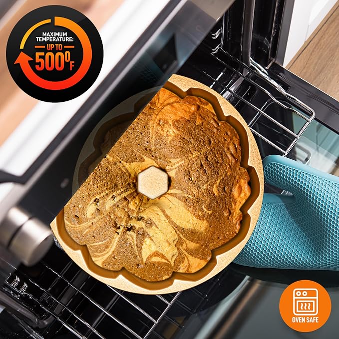 NutriChef 9-Inch Cake Pan - Heavy Die Cast Aluminum Cake Baking Mold with 2 Layers of Professional Nonstick Coating - Fluted Flow Design for Uniform Baking & Browning, Dishwasher Safe - Gold - Image 6