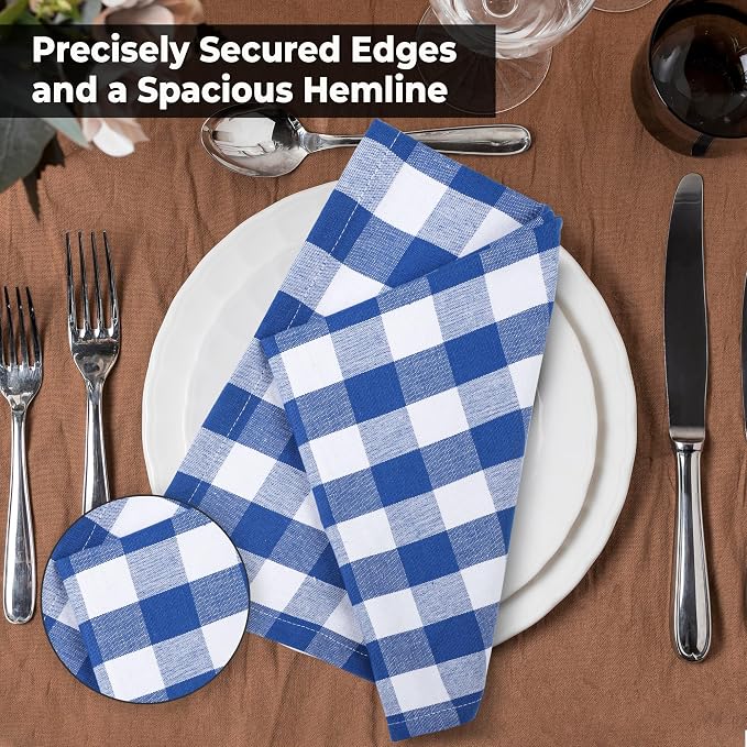 Urban Villa Cloth Napkins Cotton 20x20 (Set of 6) Blue Cheks - Image 4