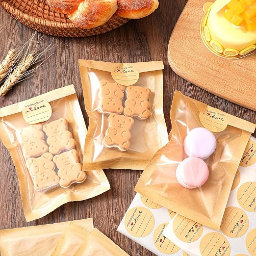 Outus 100 Pcs Cookie Packaging Bags with Seal, 4 x 6 Inch Bakery Pastry Bags with Window, Heat Sealable Grease Resistant Paper to Go Bake Sleeves for Gift Giving Donut Bread Sandwich (Brown) - Image 6