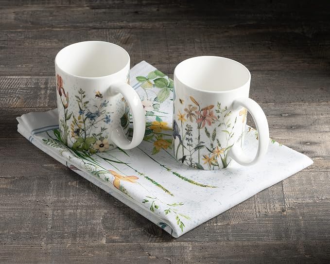 Maison d' Hermine Coffee Mug with Handles Tea Cups (15 Ounce, Pack of 2) | Fine Bone China Coffee Mugs for Hot Beverages Cappuccino Latte Home Restaurant Hotel Spring Summer -Fleurs De Mai - Image 2
