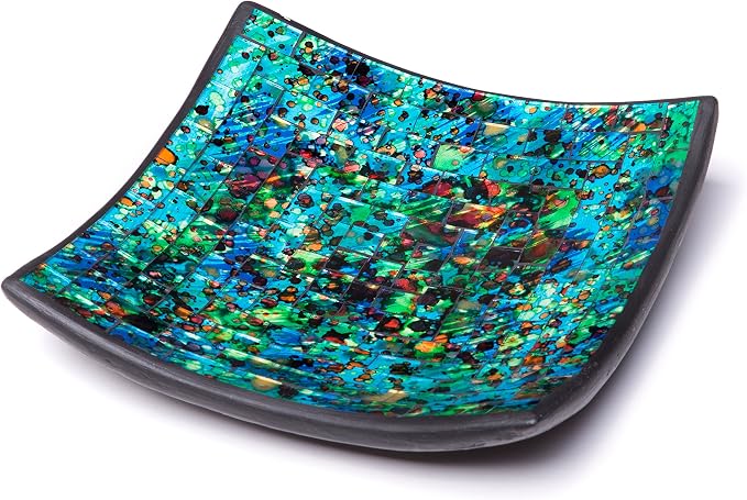 Red Co. Glass Mosaic Ceramic Catch-All Tray, Decorative Accent and Centerpiece Plate - Squared 8 inches - Image 2