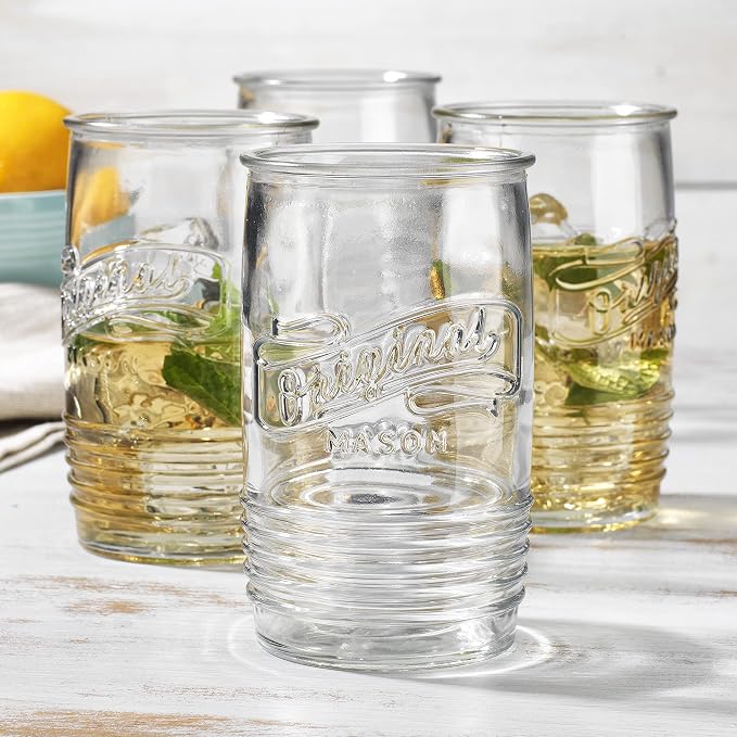 Glaver's Glass Tumbler Drinking Glasses Set of 4 – Genuine Artisan-Made Vintage Italian Original Mason – Elegant 20 Oz Clear Tumbler Glassware Set for Refreshing Drinks, Beverages, Iced Tea. by Glavers
