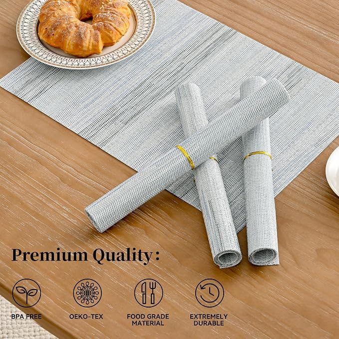 Leetaltree LightSteel Blue Placemats Set of 6 - Heat Resistant Non-Slip Place mats for Dining Table, Washable Durable PVC Vinyl Woven Table Mats（LightSteel Blue, 6） - Image 2
