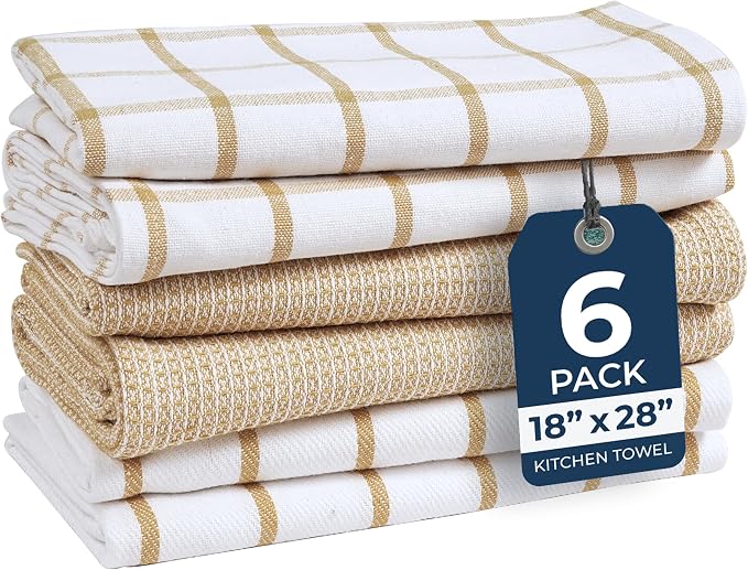 LANE LINEN Cotton Kitchen Towels and Dish Cloths Set, 6-Pack – Absorbent, Quick-Drying Dish Towel, 18" x 28", Soft, Premium Hand and Tea Towels - Beige by LaneLinen