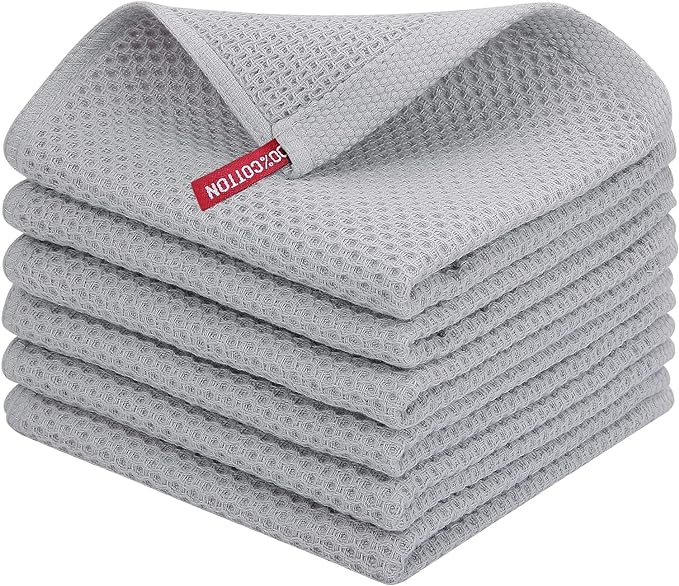 Homaxy 100% Cotton Waffle Weave Kitchen Dish Cloths 6-Pack, Light Gray | 12 x 12 Inches, Ultra Soft Absorbent Dish Towels, Quick Drying Dish Rags with Hanging Loop by Homaxy