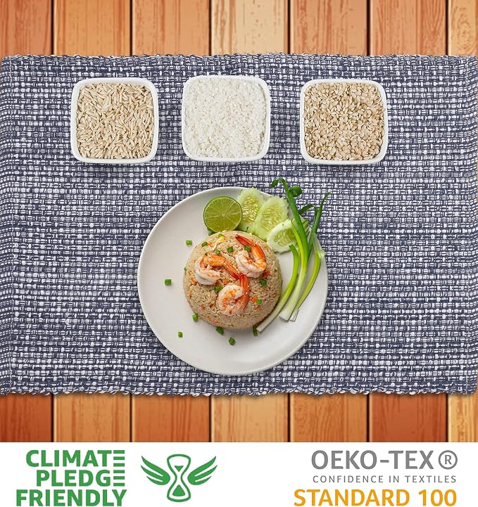 Urban Villa Two Tone Placemat Cotton Tablemat 14x20 (Set of 6) Blue White - Image 2