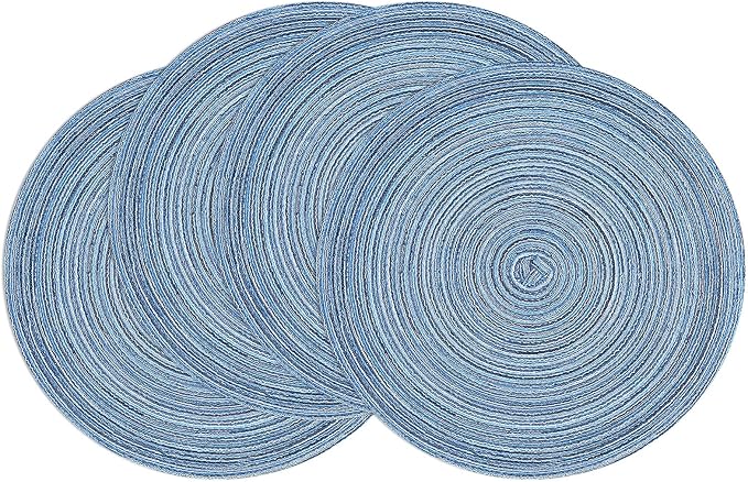 SHACOS Round Braided Placemats Set of 4 Dining Table Placemats 15 inch Circle Place Mats Easy to Clean Table Mats Indoor Outdoor, Blue Gray by SHACOS