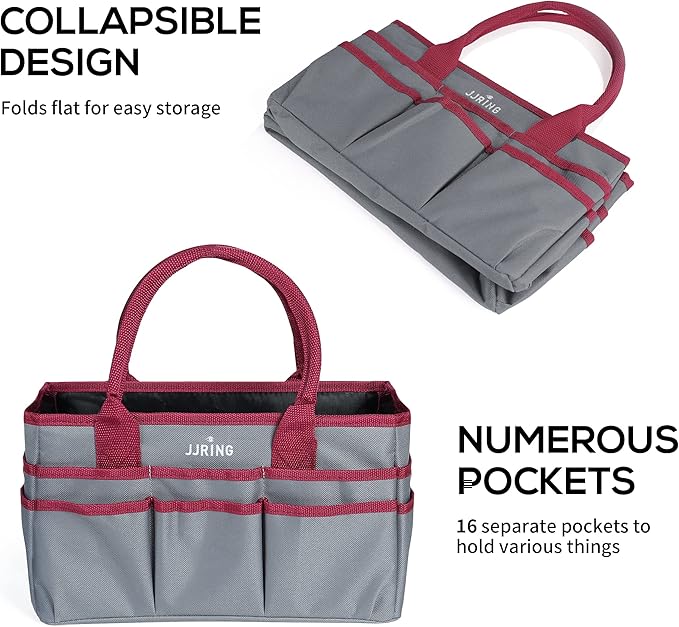 JJRING Craft and Art Tote - 600D Grey Nylon Fabric Art Sewing Organizer Bag with Pockets - for Craft, Scrapbooking, Medical, and Office Supplies Storage