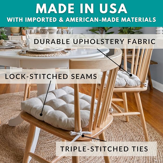 Barnett Home Decor Dining Chair Pad with Ties Montgomery Natural Beige Plaid - Size Medium 16.5 x 18 16.5 x 18 - Latex Foam Fill Cushion, Reversible, Machine Washable - Neutral Tan Tartan - Image 4