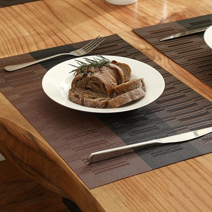 Leetaltree Brown with Black Striped Placemats Set of 8 - Heat Resistant Non-Slip Place mats for Dining Table, Washable Durable PVC Vinyl Woven Table Mats（Brown Stripe, 8） - Image 8