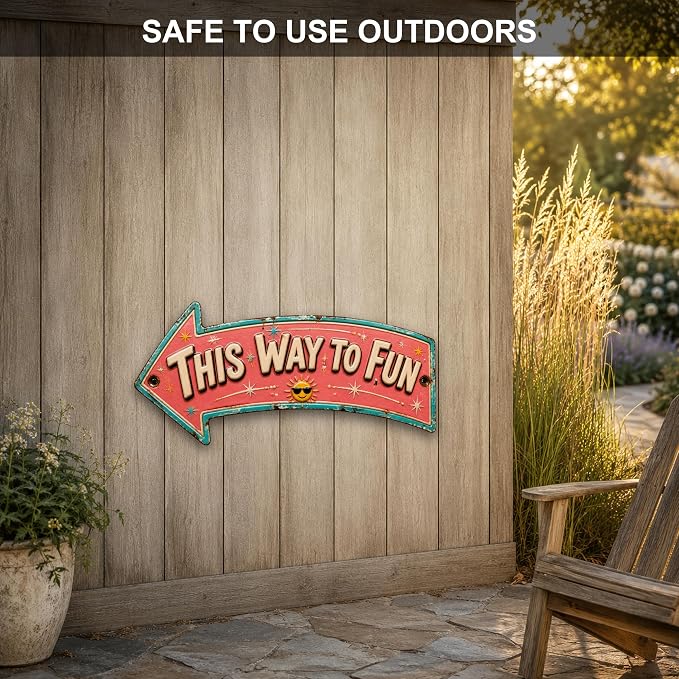This Way to Fun Left-Pointing Arrow Sign | powder-coated metal, vintage, enamel, durable print, ready to hang - Image 4