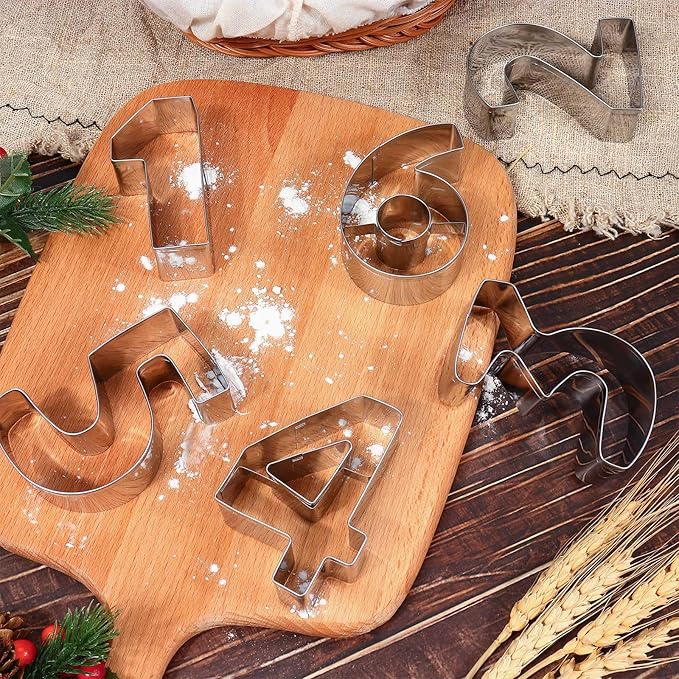 9 PCS Number Cookie Cutters Set, 3 Inches 0-8(6 Reverses to 9) Stainless Steel Cookie Cutters, Numbers Shaped Cake Decorating Tools for Home Baking, Party Favors (Number)