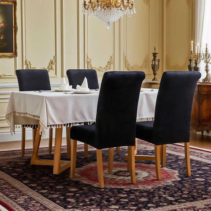 FORCHEER Velvet Chair Covers for Dining Chairs 4 Pack Black Stretch Kitchen Chair Slipcovers Washable Removable - Image 2