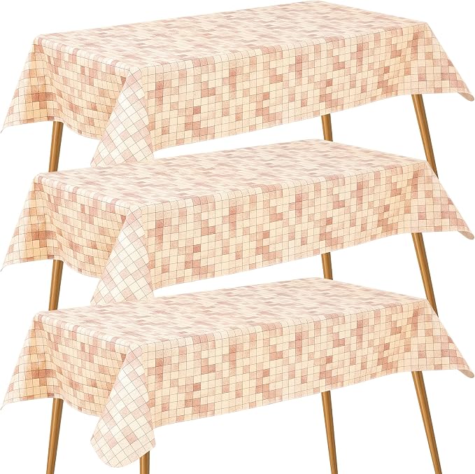 FIFTY FEET 84X60 Inch Rectangle Tablecloth, Vinyl Tablecloth with Flannel Backing Waterproof Table Cloth, Spill Proof Picnic Table Cover for Outdoor/Indoor/Camping/Dining(Brown Plaid) - 3 Packs by FIFTYFEET