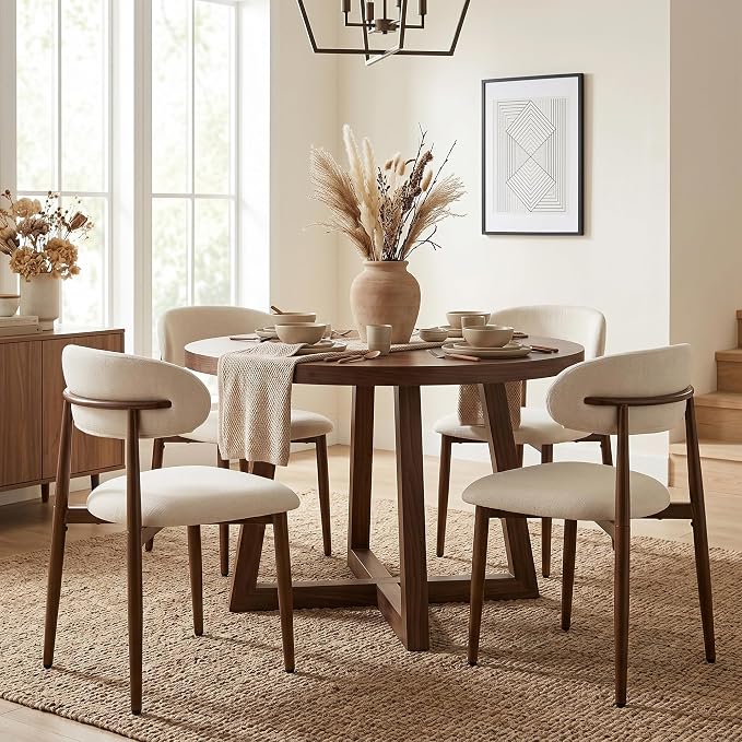 UVV Dining Chairs Set of 8, Metal Kitchen Chairs with Modern Fabric Upholstered for Dining Room, Beige - Image 5