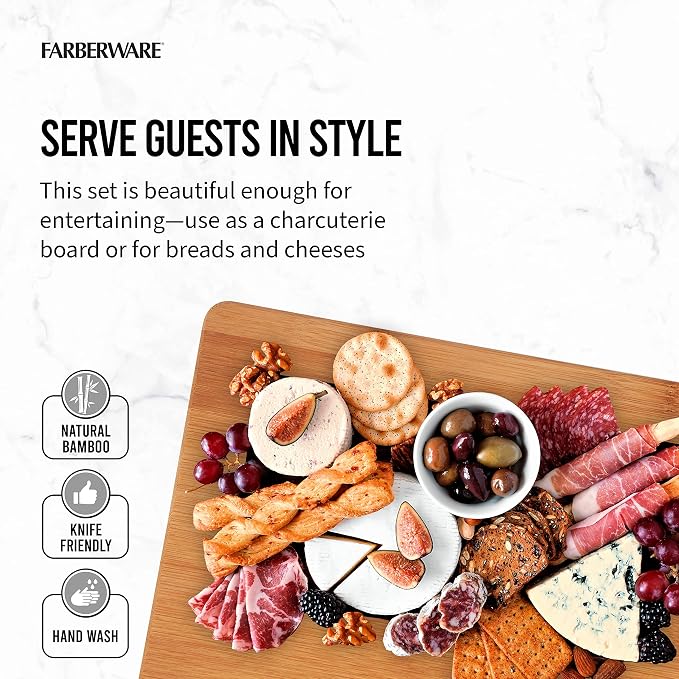 Farberware 3-Piece Wood Cutting Board Set,Reversible Chopping Boards for Meal Prep and Serving,Charcuterie Boards,Wooden Cutting-Boards with Built-in Handles,Set of 3 Assorted Sizes,Bamboo,(Pack of 3) - Image 4