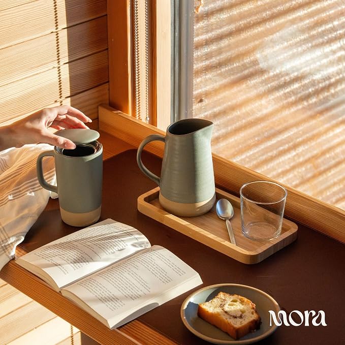 MORA Ceramics Large Tea Mug with Loose Leaf Infuser and Ceramic Lid, 18 oz, Portable, Microwave, Dishwasher Safe, Tall Coffee Cup - Rustic Matte Ceramic Glaze, Modern Herbal Tea Strainer, Peppercorn - Image 6