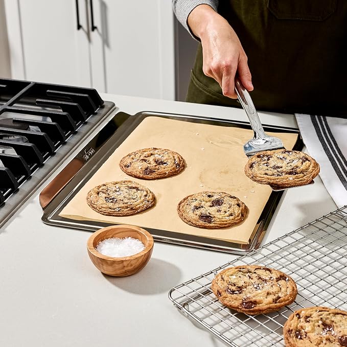 All-Clad Stainless Steel Cookie Baking Sheet 12" x 17" - Tri-ply Bonded for Consistent Baking- (Roast, Bake Cookies, Brownies and More) Professional Stainless Steel Bakeware - Image 3