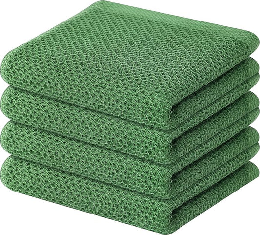 Homaxy 100% Cotton Waffle Weave Kitchen Dish Towels 4-Pack, Grass Green | 13 x 28 Inches, Ultra Soft Absorbent Dish Towels, Quick Drying Cleaning Towels by Homaxy
