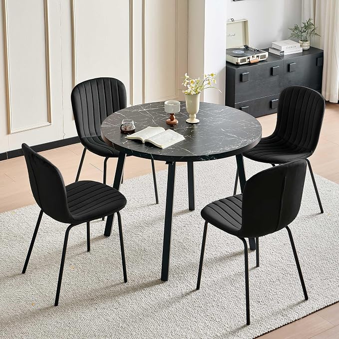 Black Velvet Dining Chairs Set of 4, Modern Kitchen Chairs with Metal Legs, Space-Saving Small Armless Dining Chairs for Dining Living Room Apartment Restaurant - Image 7