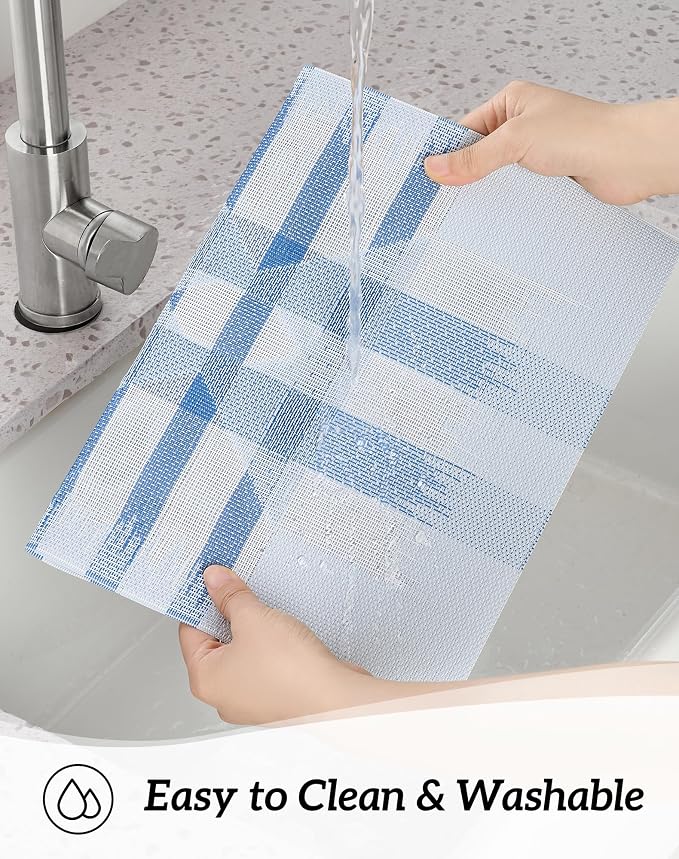 Leetaltree Geometric Print Blue Placemats Set of 6 - Heat Resistant Non-Slip Place mats for Dining Table, Washable Durable PVC Vinyl Woven Table Mats (Geometric Blue, 6) - Image 6