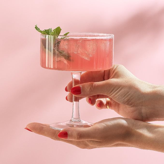 JoyJolt Elle Fluted 10oz Coupe Glass Set of 2, Unique Champagne Glasses for Cocktails and Martinis, Ribbed Vintage Style Drinking Glasses - Image 7