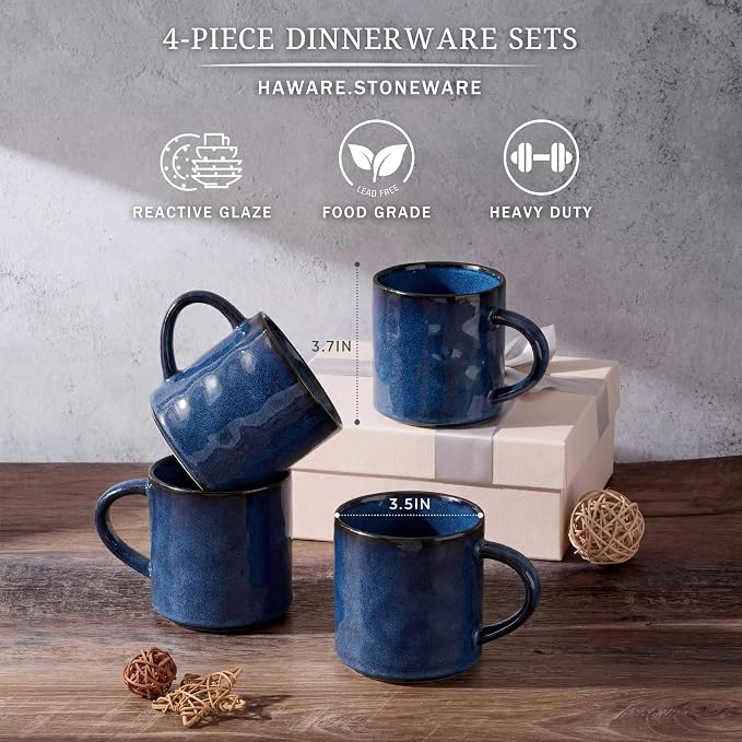 HaWare Coffee Mugs Set of 4, 14 Ounce, Starry Blue | Stoneware Latte Cups With Handle, For Man, Woman, Dad, Mom, Drinking Cups for Cappuccino/Cocoa/Milk - Image 2