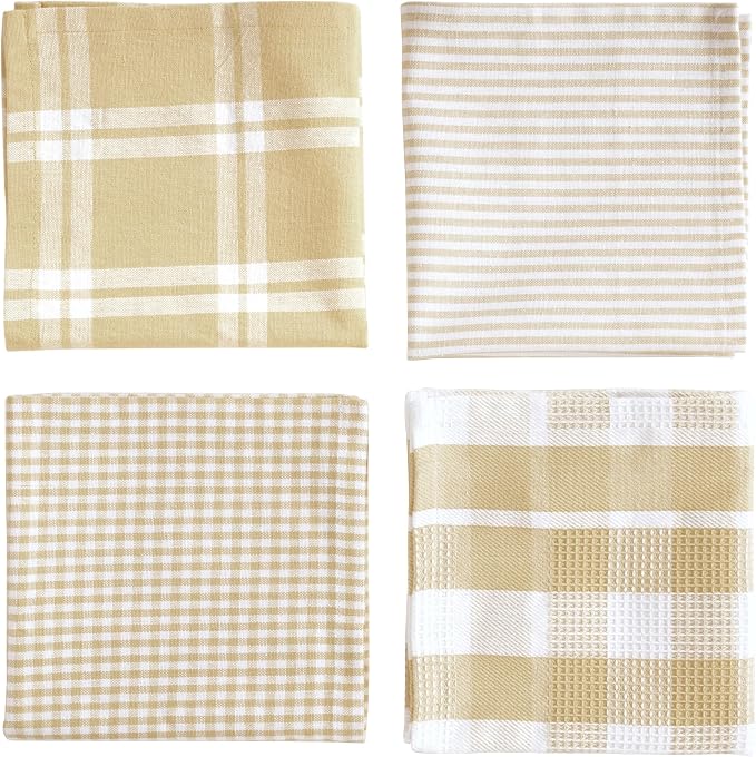 LANE LINEN 100% Cotton Kitchen Dish Cloths, Ultra Soft Absorbent Quick Drying Dish Towels, Multiweave Wash Cloths Dish Towel Sets, 12x12 Inches, 12 Pack - Beige - Image 3
