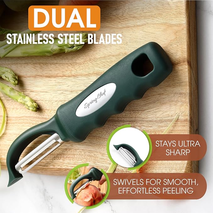 Spring Chef Potato Peeler for Kitchen with Soft Grip Handle, Pine Green | Premium Vegetable Peeler w/ Sharp Stainless Steel Blades, Multifunctional Food Peeler for Apple, Carrot, Cucumber, Fruit - Image 2