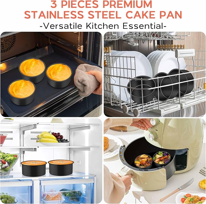 Onader Small Mini Round Cake Pan, 4 Inch Smash Cake Bake Pans Sets of 3 for Baking, Stainless Steel Baking Tins for Birthday Wedding, Nonstick - Image 7