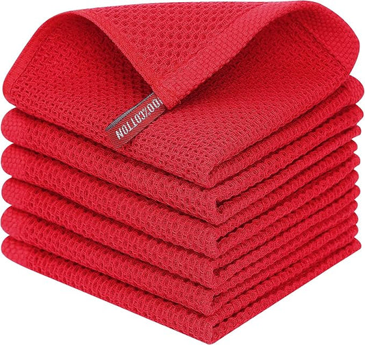 Homaxy 100% Cotton Waffle Weave Kitchen Dish Cloths 6-Pack, Red | 12 x 12 Inches, Ultra Soft Absorbent Dish Towels, Quick Drying Dish Rags with Hanging Loop by Homaxy