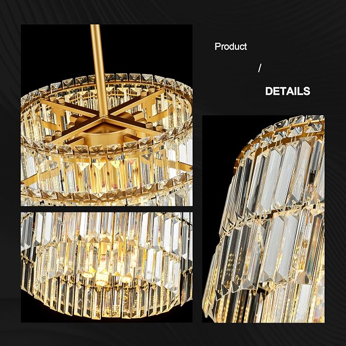Modern 17.6“ Gold Crystal Chandelier Ceiling Light Fixtures for Dining Room Luxury Glam 8-Light Crystal Chandeliers Lighting for Bedroom Entryway Hallway Living Room Kitchen Island Foyer - Image 7