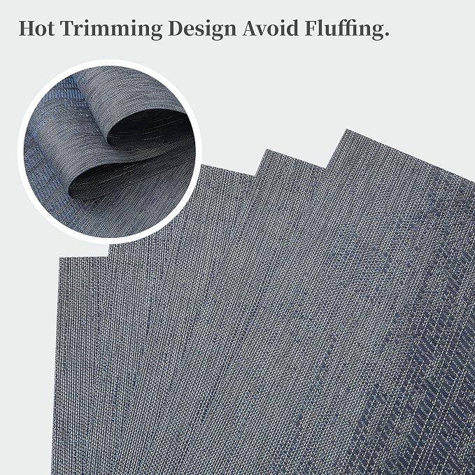 Leetaltree Denim Blue Placemats Set of 6 - Heat Resistant Non-Slip Place mats for Dining Table, Washable Durable PVC Vinyl Woven Table Mats（Denim Blue, 6） - Image 3