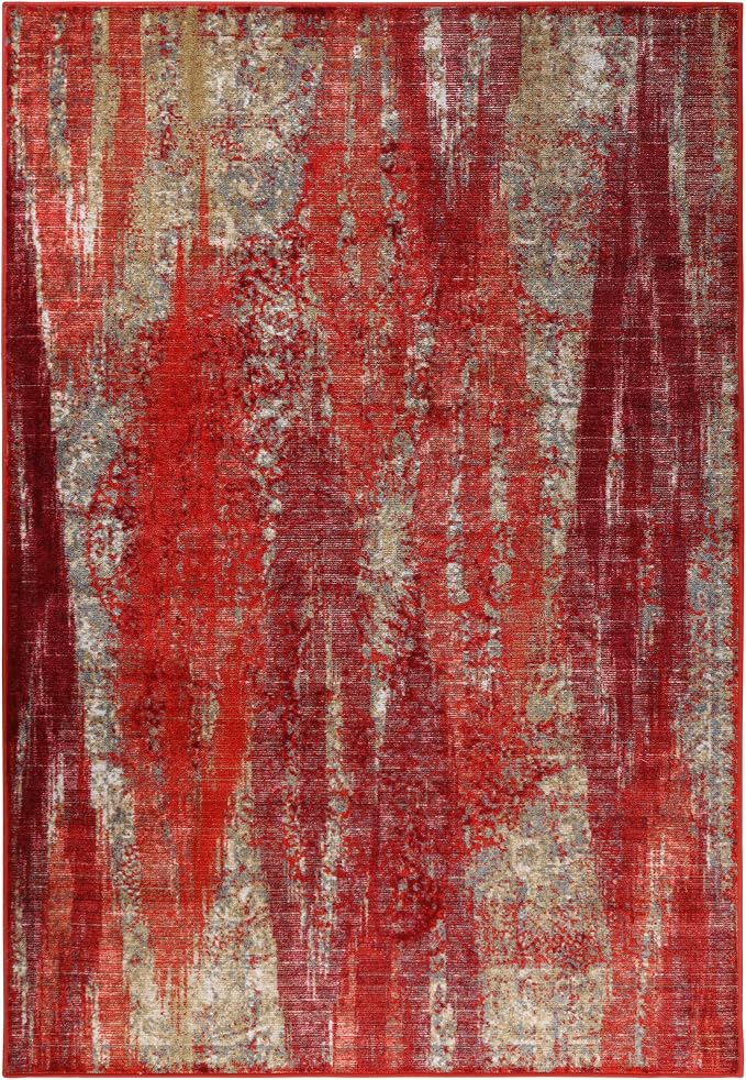 Superior Modern Indoor Area Rug, Washable, Non-Skid Foam Backing, Floor Decor for Living Room, Bedroom, Entry, Mudroom, Washable Rugs, Abstract Brushstroke, Brayton Collection, 4' x 6', Orange by SUPERIOR